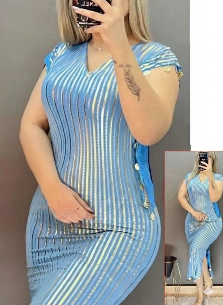 Oriental Dance Jalabeeh Nancy Lycra Dance Suit baby blue x gold - Image 2